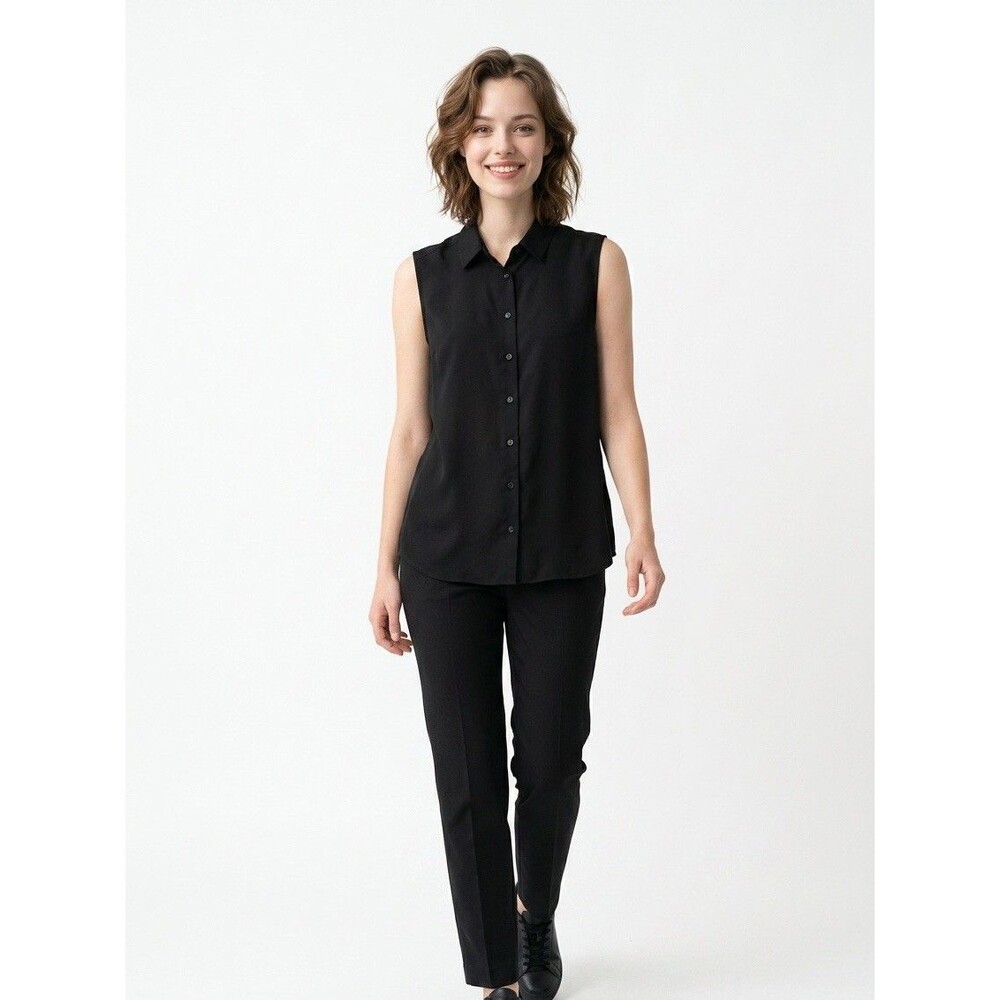 Uniqlo Women's Sleeveless Shirt Size L Black Up Collared Casual Summer - Picture 4 of 16